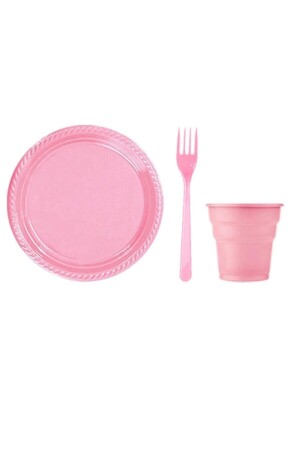 Plastic Plate Cup Fork Set for 25 Persons Pink PLASTIC PLATE CUP FORK SET PINK - PARTİNİNADRESİ