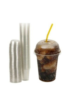 Plastik Şeffaf Bardak Kapaklı 300ml cc Milkshake Bardağı 100 Adet 14SUS-599 - Genel Markalar