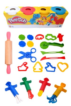 Play Dough Set (Play Doh 4-Piece Play Dough - Roller - Shape Molds and Injector Press Set) - Cocota Toys