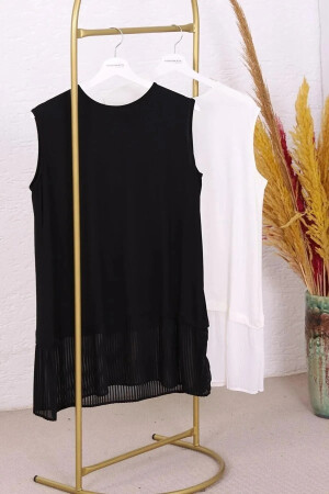 Pleated Black Ecru 2-Piece Women's Hijab Shirt Tunic Underwear - Modabenna