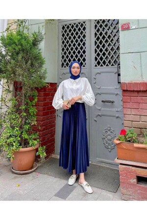 Pleated Satin Look Long Skirt - Pamuckdesign