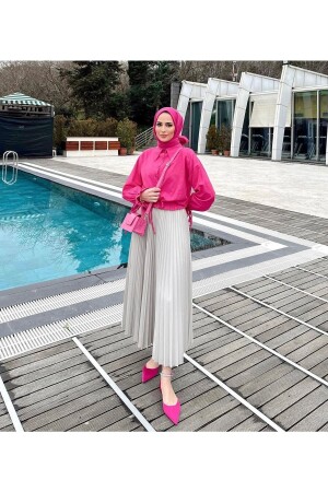 Pleated Skirt Leather Satin Look - Sedakobal