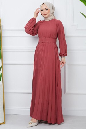 Plissee-Aerobin-Kleid mit Gürtel, Dusty Rose HM2339 - Hafsamina