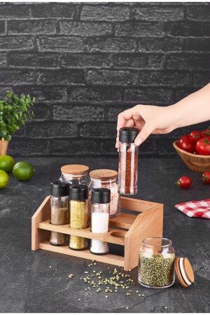 Plore Spice Set Spice Set with Wooden Stand Spice Jar with Jar plore4+3 - melik's