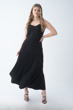 Plus Size Black Long Skirt with Elastic Waist - Nelly