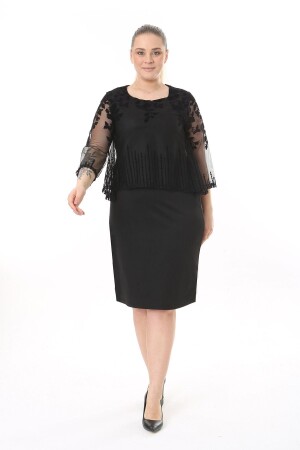 Plus Size Cape Black Evening Dress 30A-2515 - Modayız