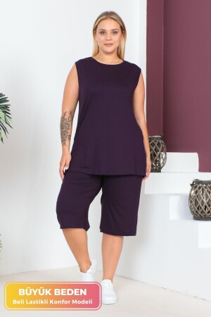 Plus Size Comfort Model Capri 2-teiliger Anzug mit elastischem Bund und Tasche Capri-Shorts Top-Top 2-teiliges Set - Tarzımsüper