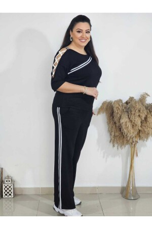 Plus Size Cross Shoulder Piping Suit - Melis Designer