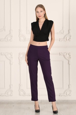 Plus Size Damen Tägliche elastische Taillentasche Crepe Skuba Karottenschnitt Damen Elegante Hose-lila - Seamoda