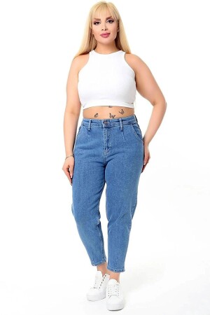Plus Size Pleated High Waist Tight Carrot Leg Washed Lycra Flexible Loose Cut Mom Jean Jeans - Misskybele