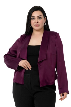 Plus Size Shawl Collar Unlined Short Satin Plum Jacket - Disentis Modest