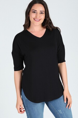 Plus Size Side Slit Half Sleeve Blouse - Curvy Trend