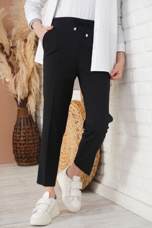 Plus Size Skinny Leg Trousers with Rope Detail and Elastic Waist - Lavinia