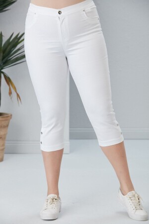 Plus Size White Capri with Button Detail - Rmg
