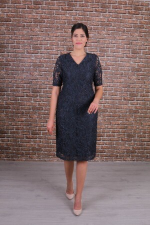 Plus Size Women's Anthracite Gray Lace Dress-4161g - Nidya Moda