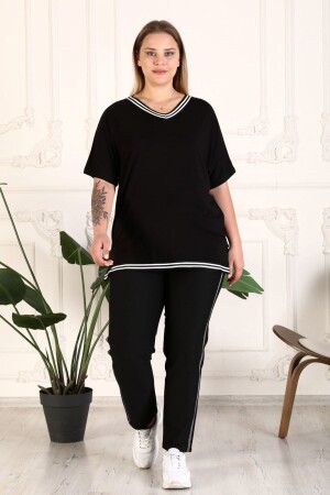 Plus Size Women's Clothing Black and White Blouse - Xlargebutik