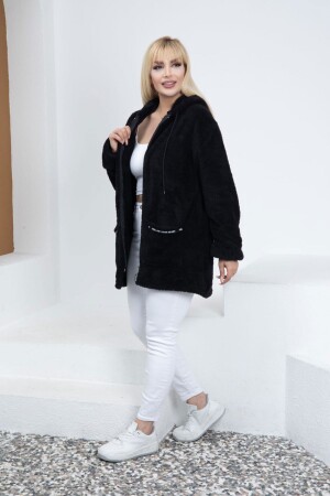 PLUS SIZE WOMEN'S CLOTHING BLACK FLEECE WITH POCKET DETAIL - Xlargebutik