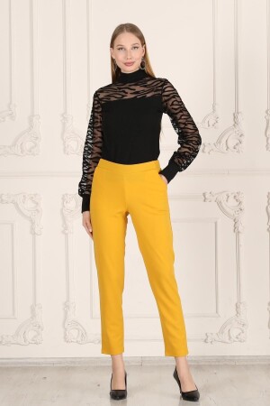 Plus Size Women's Daily Elastic Waist Pocket Crepe Skuba Carrot Cut Women's Elegant Trousers-yellow - Seamoda