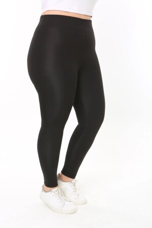 Plus Size Women's Extra Black High Waist Diving Fabric Tights - Megfit