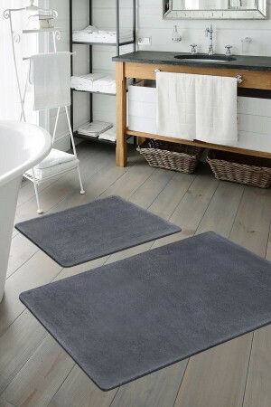 Plush Anthracite Non-Slip Base 2-Piece Bath Mat Set 50x60 - 100x60 - Macro Home
