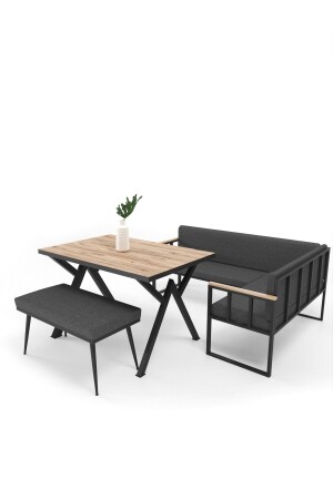 Polen Kitchen Corner Set Black with Cushions - Wood House