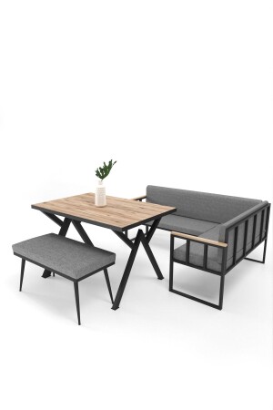 Polen Kitchen Corner Set Gray with Cushions - Wood House