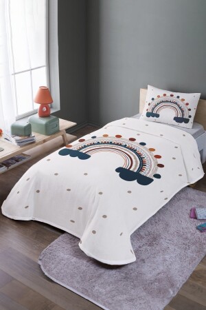 Polka Dot Rainbow Patterned Single Duvet Cover Set and Bedspread - Evpanya