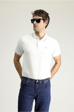 Polo-Ausschnitt, schmale Passform, schmal geschnittenes, besticktes Single-Jersey-Baumwoll-T-Shirt - Kiğılı