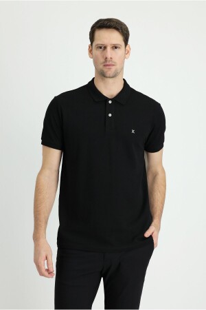 Polo Yaka Slim Fit Dar Kesim Nakışlı Pamuk Tişört - Kiğılı
