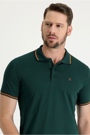 Polo Yaka Slim Fit Dar Kesim Nakışlı Süprem Pamuklu Tişört - Kiğılı