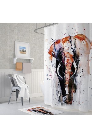 Polyester Fabric Colorful Elephant Pattern Bath Curtain Domestic Production 180x200 Cm Shower Curtain C-ring Gift - Tropikhome