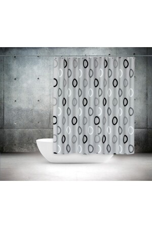 Polyester Fabric Geometric Pattern Gray Bath Curtain Domestic Production Shower Curtain Plastic C-ring Gift - Tropikhome