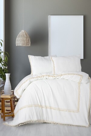 Pompon 100% Cotton Single Duvet Cover Pillow Set 160x220 Cm MRNNVR - vivamaison