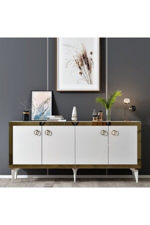 PONNY CONSOLE WITH 4 DOORS AND SHELVES WHITE-GOLD N KNS8048 - DEMONTE DECOR