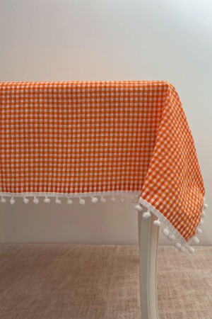 Ponpon Serisi Küçük Kareli Ponponlu Masa Örtüsü- Piknik Örtüsü- Klasik Örtü - Soft Kare