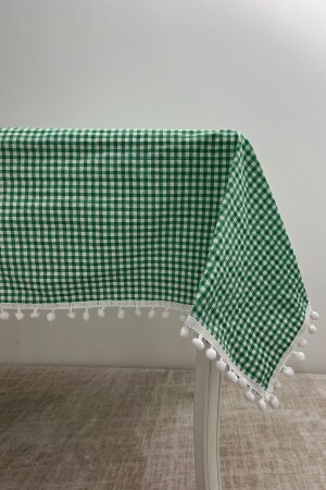 Ponpon Serisi Küçük Kareli Ponponlu Masa Örtüsü- Piknik Örtüsü- Klasik Örtü - Soft Kare
