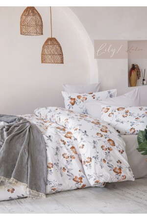 Poplin %100 Pamuklu Çift Kişilik Nevresim Takımı Lily Kahve İ-7299 - İyi Geceler İstanbul