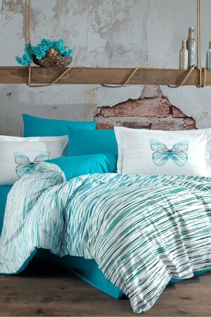 Poplin Double Duvet Cover Set Eldora Turquoise Eldora-CKNT - Hobby