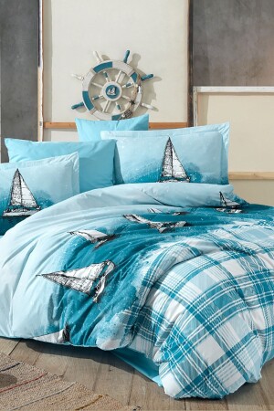 Poplin Single Duvet Cover Set Maritim Blue Maritim-TKNT - Hobby