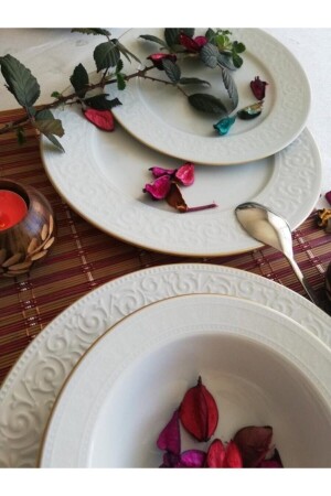 Porcelain 48 Piece Dinner Set Gold Gilded Maci - Kütahya Porselen