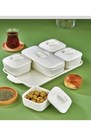 Porcelain Breakfast Set with 5 Covered Trays Breakfast Set - Pembelia Life