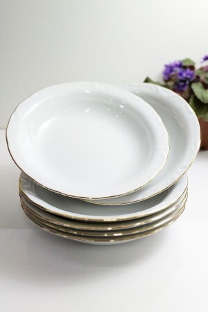 Porcelain Deep Plate Set of 6 Gold Gilded 19 cm - Porland