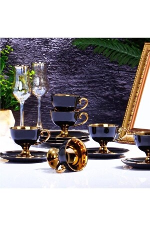 Porcelain Footed Coffee Cup Set - Black Ist İST 63 - Kosova