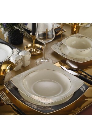 Porcelain Inbnmr53yt43011444 İncı Bone Mare 53 Piece Square Gold Dinner Set for 12 People P203YMT. 61369. 01 - Kütahya Porselen
