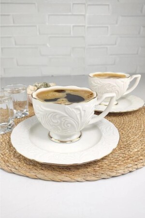 Porcelain Set of 2 Tea Nescafe Cups Gilded Rosen-200 62611 - İpek