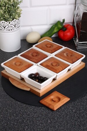 Porcelain Set of 6 Luxury Breakfast Sets with Wooden Tray C-YeniAh10 - Queen's Kitchen
