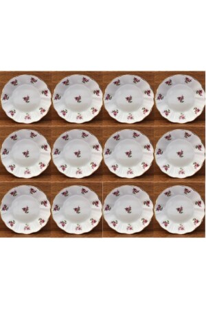 Porcelain Tea Plate Pink Floral 12-Piece Porland Large Enameled - Porland