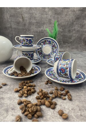 Porcelain Topkapı Tile Patterned Turkish Coffee Cup Set for 6 Persons 12 Pieces topkapı01 - RUBİ PORSELEN