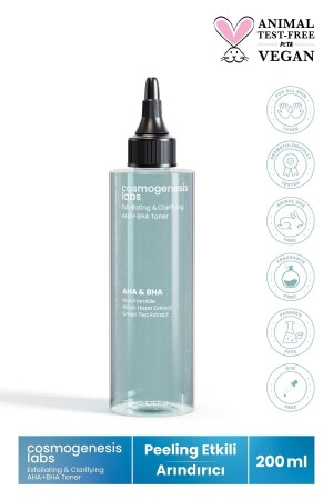Pore ​​Firming Aha+bha Tonic 200ml Vegan Peeling Effective Anti Aging (5% Aha-2% Salicylic Acid) CGL401 - Cosmogenesis Labs