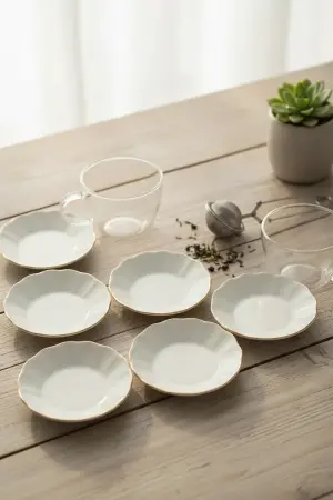 Porland Gold Gilded 6-Piece Porcelain Tea Saucer Set - Porland